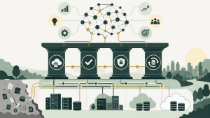 Illustration of enterprise AI supported by four data foundation pillars representing availability, quality, governance and recoverability across hybrid cloud environments.